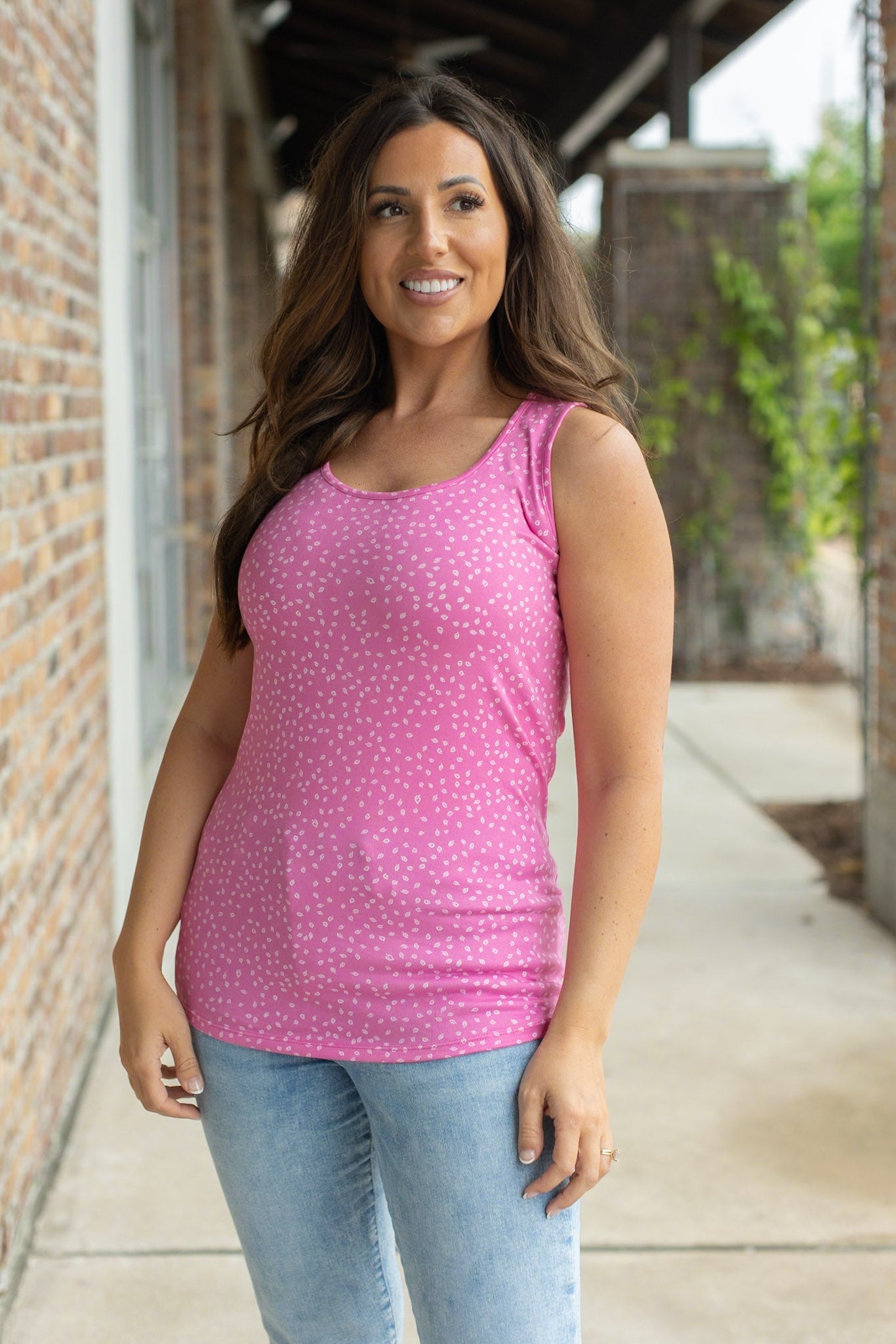 IN STOCK Luxe Crew Tank - Hot Pink Leaf