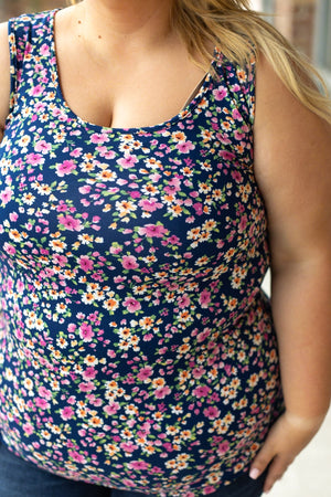 IN STOCK Luxe Crew Tank - Navy Micro Floral