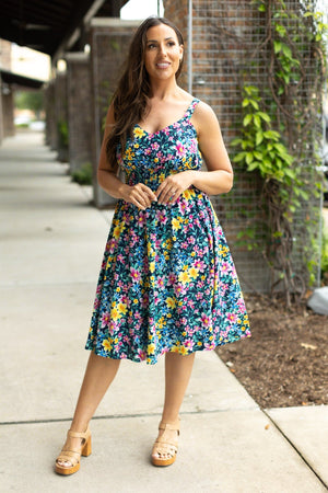 IN STOCK Cassidy Midi Dress - Navy and Yellow Floral