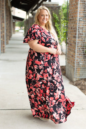 IN STOCK Millie Maxi Dress - Black and Red Tropical