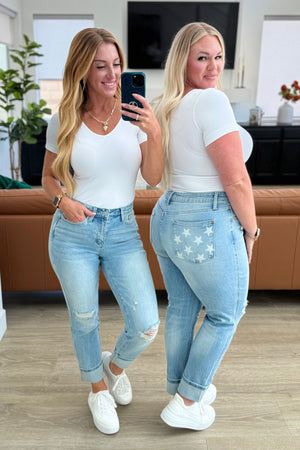 Sam Mid Rise Star Pocket Boyfriend Jeans