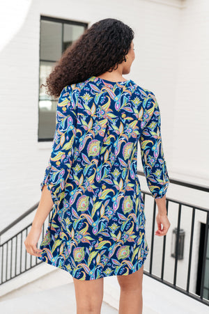 Lizzy Dress in Navy and Bright Paisley Floral