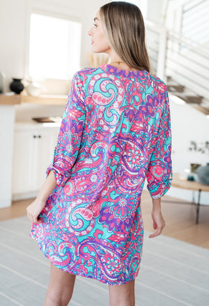 Lizzy Dress in Purple and Aqua Paisley