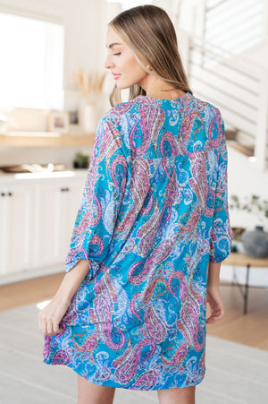Lizzy Dress in Teal and Pink Paisley