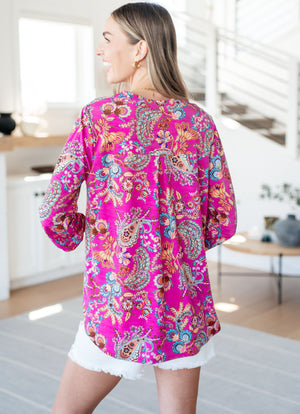 Lizzy Top in Magenta Floral Paisley