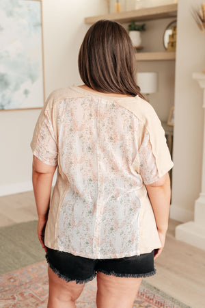 Mention Me Floral Accent Top in Toasted Almond