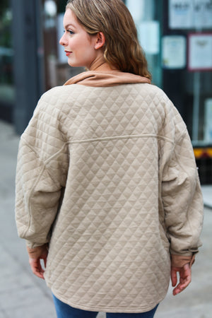 Taupe Quilted Knit Button Down Shacket