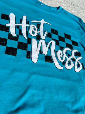 Hot Mess Checkered (Tropical Blue)