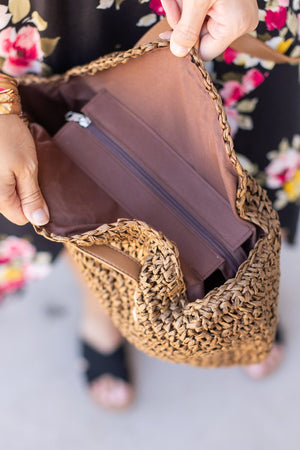 IN STOCK Soft Wicker Bag - Brown Circle