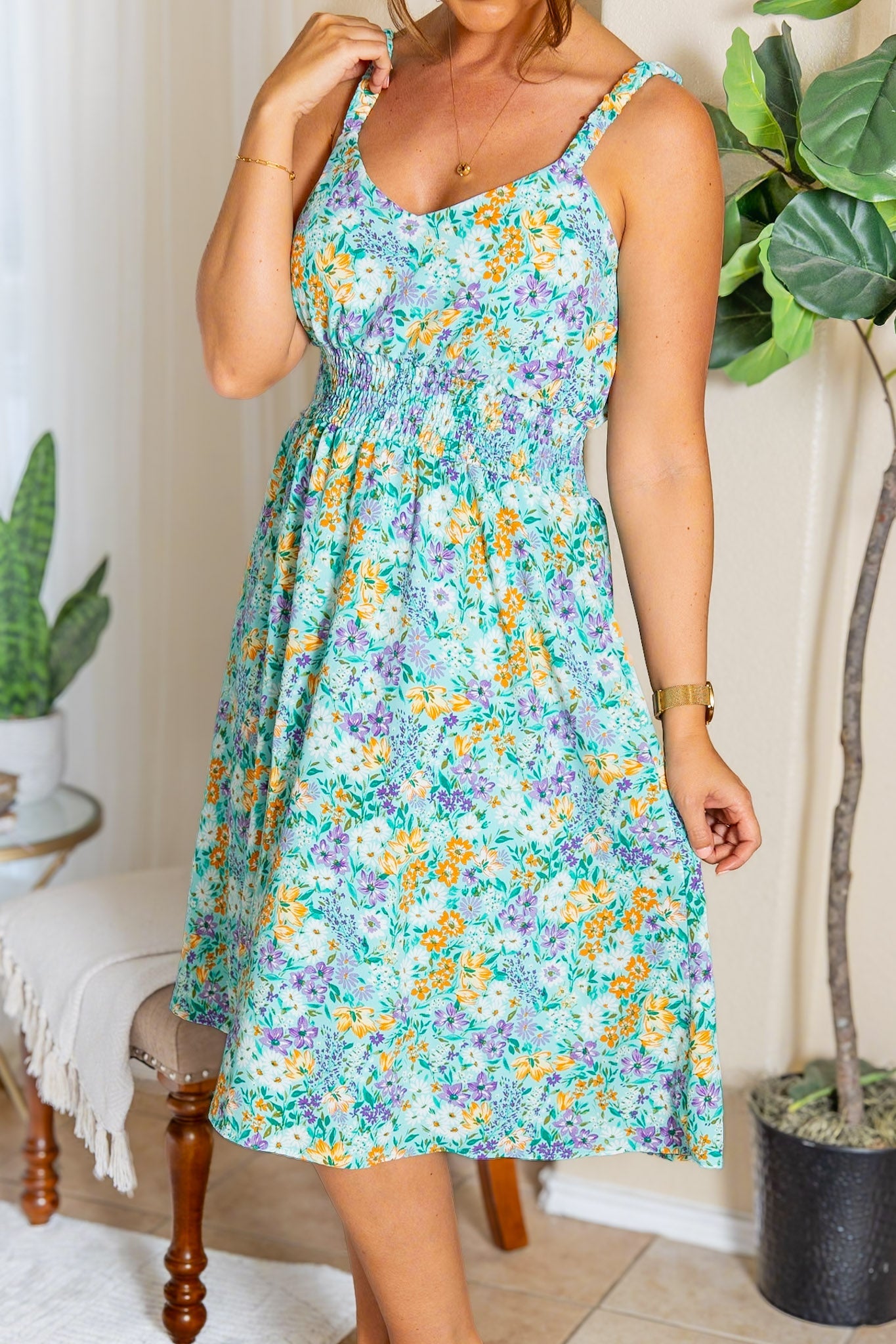 IN STOCK Cassidy Midi Dress - Mint and Lavender Floral