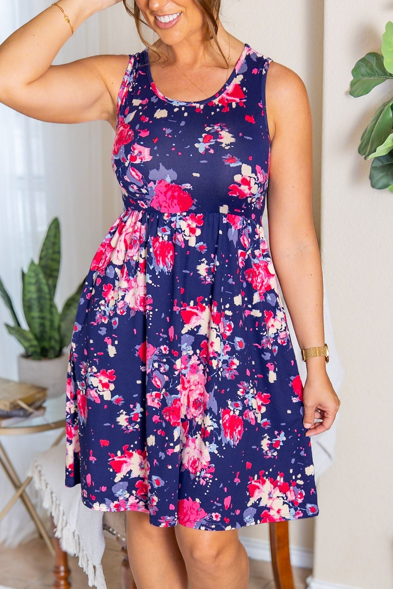 IN STOCK Kelsey Tank Dress - Navy and Magenta Floral