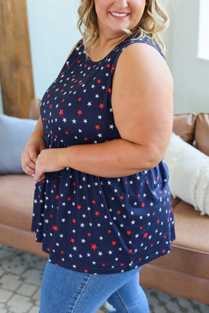 IN STOCK Renee Ruffle Tank - Red White and Blue Stars