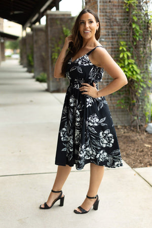 IN STOCK Cassidy Midi Dress - Black and White Floral