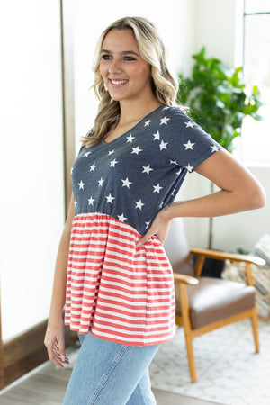 IN STOCK Sarah Ruffle Top - Stars and Stripes