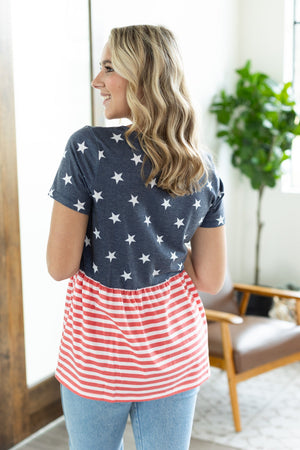 IN STOCK Sarah Ruffle Top - Stars and Stripes