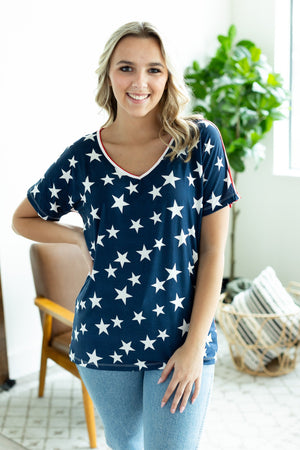 IN STOCK Chloe Cozy Tee - Navy Stars and Stripes