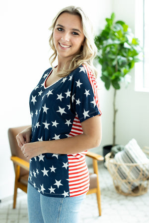IN STOCK Chloe Cozy Tee - Navy Stars and Stripes