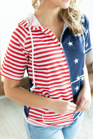 IN STOCK Short Sleeve ZipUp Hoodie - Stars and Stripes