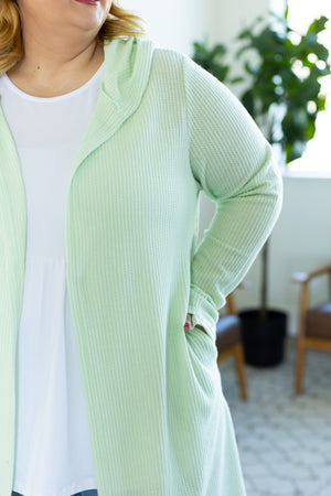IN STOCK Claire Hooded Waffle Cardigan - Lime