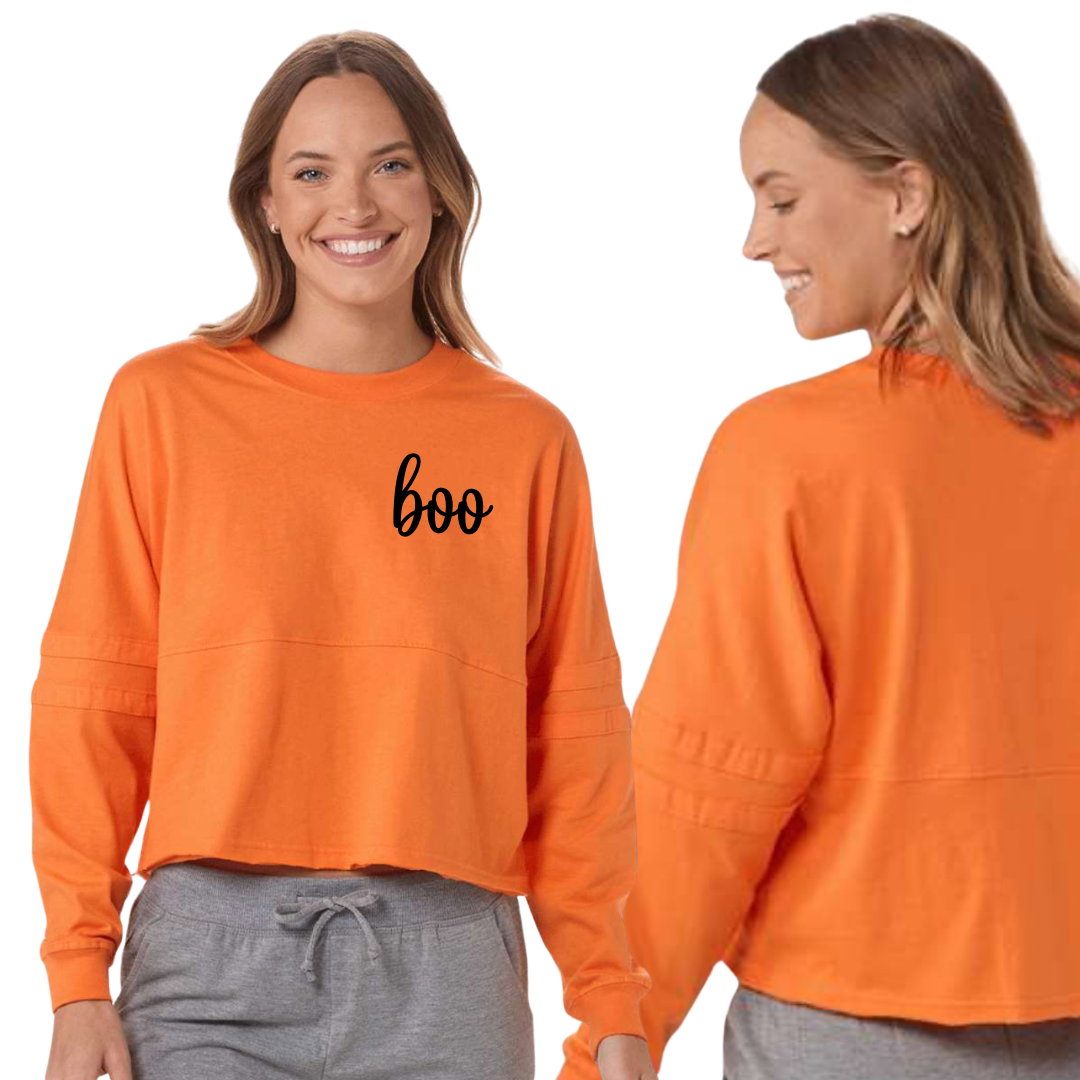 Boo Varsity Cropped Long Sleeve Tee