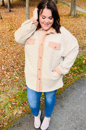 Taupe Quilted Knit Button Down Shacket