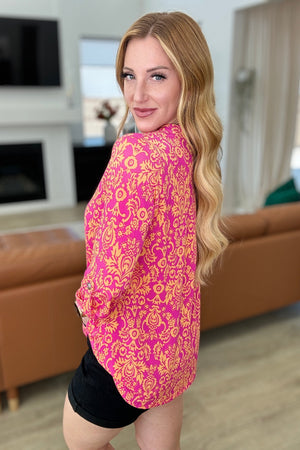 Lizzy Top in Hot Pink and Tangerine Damask