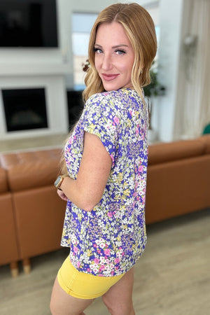 Lizzy Cap Sleeve Top in Lavender and Lime Ditsy Floral