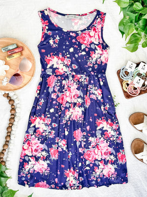 IN STOCK Kelsey Tank Dress - Navy and Magenta Floral
