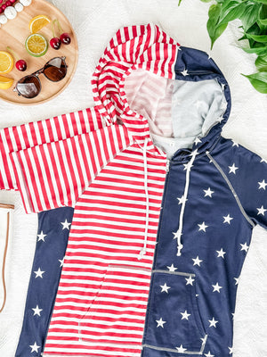IN STOCK Henley Hoodie Top - Stars and Stripes