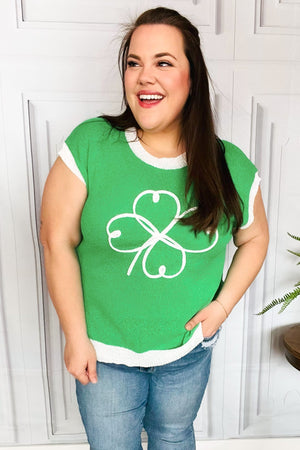 Kelly Green Embroidered Clover Short Sleeve Dolman Sweater