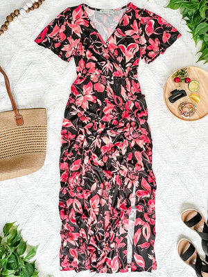 IN STOCK Millie Maxi Dress - Black and Red Tropical