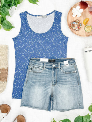 IN STOCK Luxe Crew Tank - Blue Leaf
