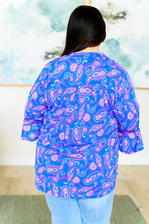 Lizzy Bell Sleeve Top in Royal Paisley