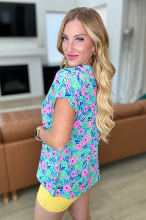 Lizzy Cap Sleeve Top in Mint and Lavender Floral