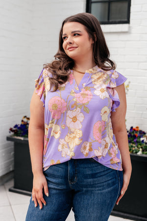 Lizzy Flutter Sleeve Top in Lavender French Floral