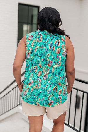 Lizzy Tank Top in Emerald and Aqua Multi Floral