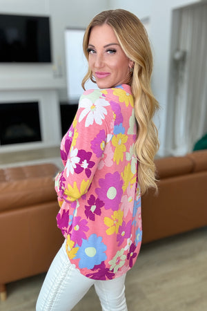 Lizzy Top in Coral and Magenta Painted Floral