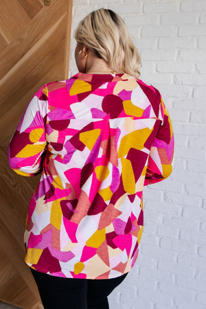 Lizzy Top in Magenta and Mustard Abstract