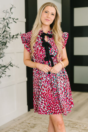Pattern Pending Bow Detail Dress in Fuchsia and Black