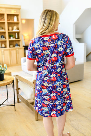 Preorder: Short Sleeve Night Dress - Red Blue White Floral (Close 3.29.2024)