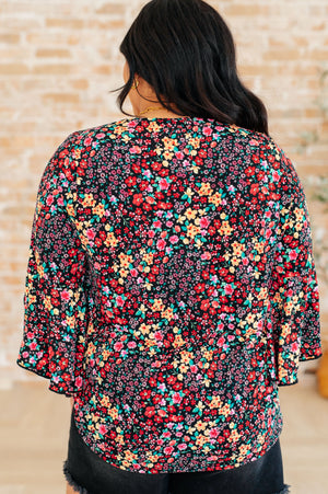 Willow Bell Sleeve Top in Black Multi Ditsy Floral